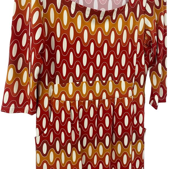 J. McLaughlin Emma Dress Catalina Cloth Red Orange Yellow Retro Print Medium - Picture 3 of 7